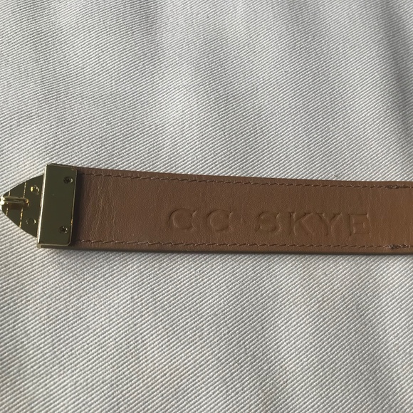 Camel color leather CC Skye Cuff Bracelet Gold Tone clasp. - Picture 2 of 3